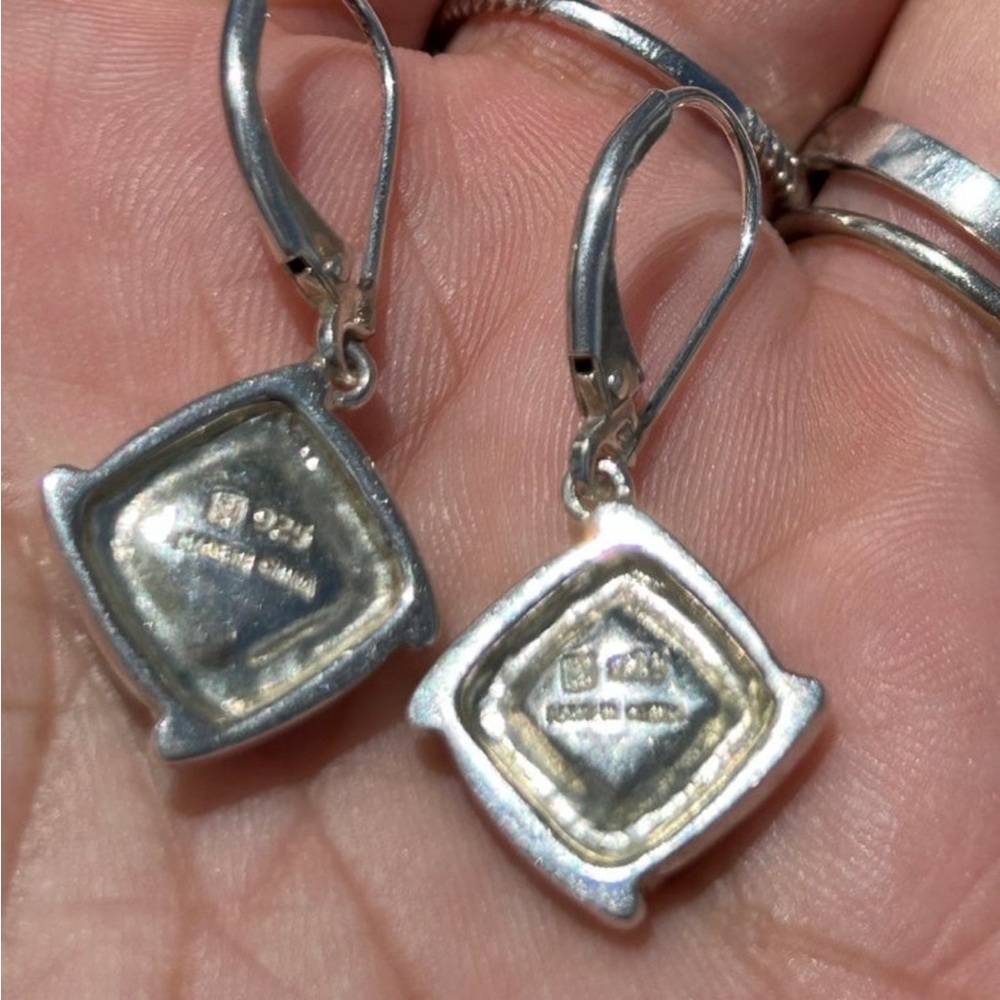 Vintage sterling silver Whitney Kelly Opal Mosaic square drop earrings - Picture 8 of 13